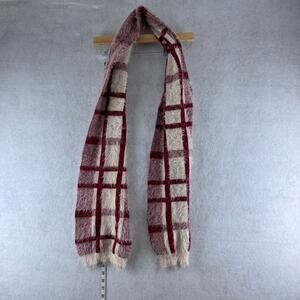 Chenille Eyelash Scarf 56" Long Red Cream Plaid Holiday Super Soft Winter Warm